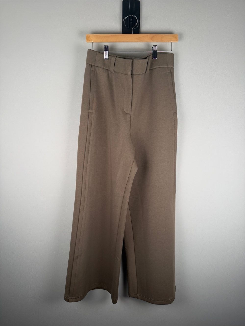 OGL Stretchy Mid Rise Fly-Front Wide Leg Trouser in Deep Dry Olive